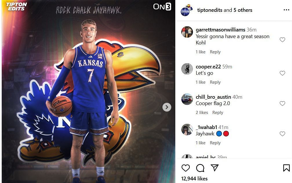 Fans react to Kohl Rosario joining Kansas for next season. Image via @tiptonedits